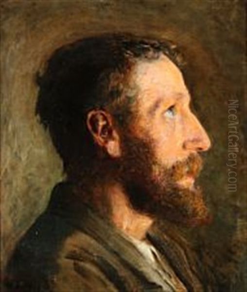 Profile Portrait Of The Painter L Oil Painting by Knud Larsen