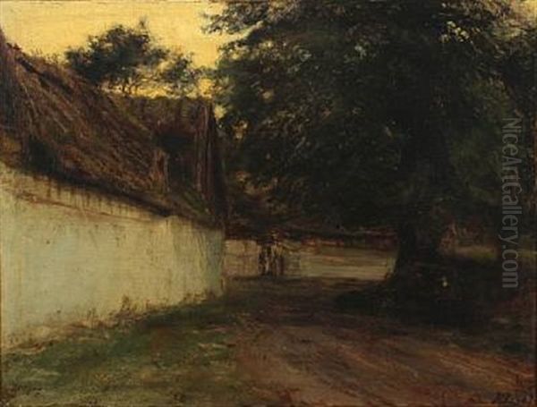 Farm Exterior Oil Painting by Knud Larsen