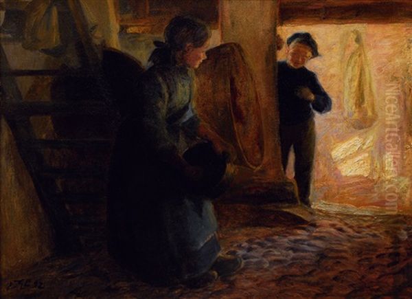 Chatting Children Oil Painting by Knud Larsen