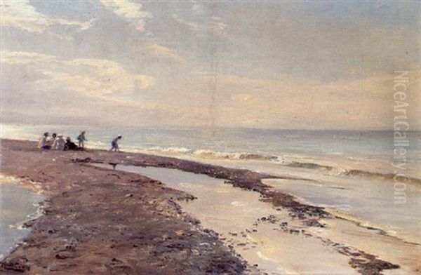 Pa Stranden En Sommerdag Oil Painting by Knud Larsen