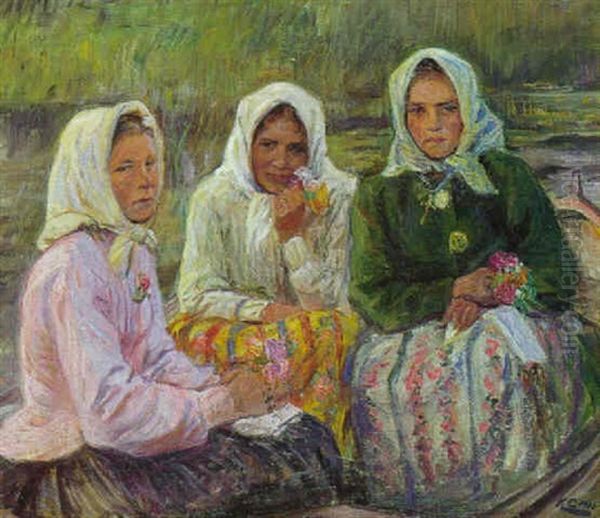Tre Polakpiger Oil Painting by Knud Larsen