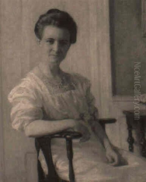 Interior Med Siddende Kvinde Oil Painting by Knud Larsen