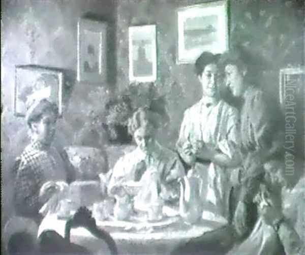Interior Med Damer Der Syr Oil Painting by Nils Larson