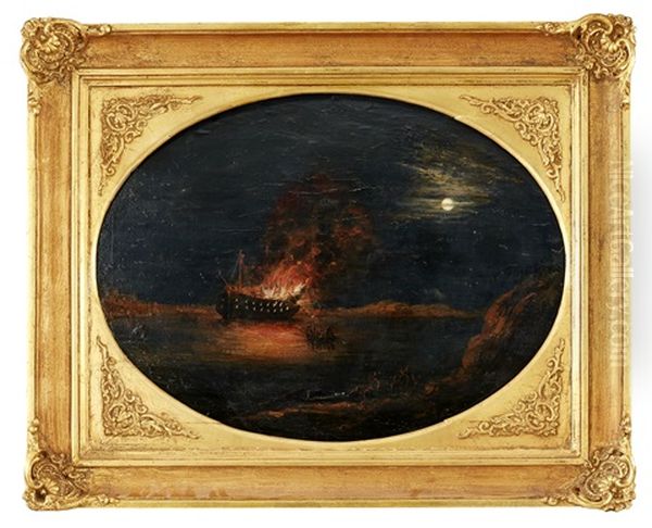 Fartyget Brinner Oil Painting by Marcus Larsson