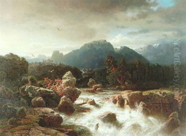 Vattenfall I Norrland Oil Painting by Marcus Larsson