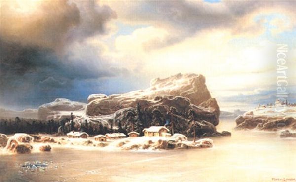 Snoklatt Vinterlandskap Oil Painting by Marcus Larsson