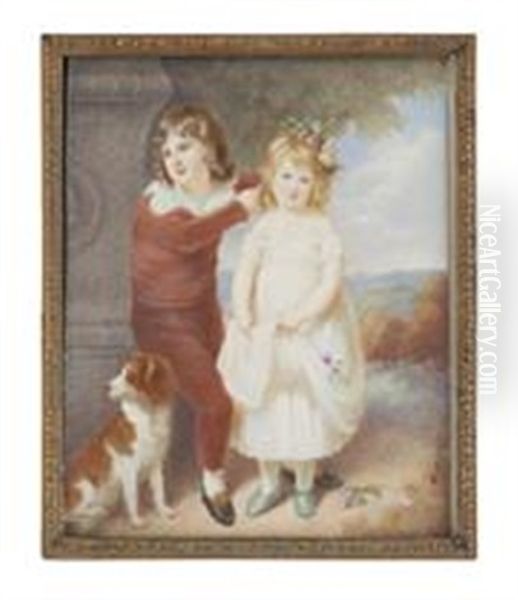 A Young Boy And Girl With A Dog Oil Painting by Andre Leon (Mansion) Larue