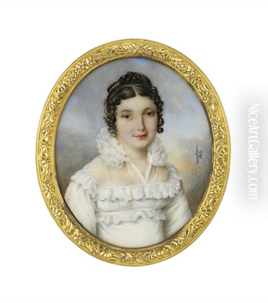 A Young Lady In White Mull Evening Gown Oil Painting by Andre Leon (Mansion) Larue