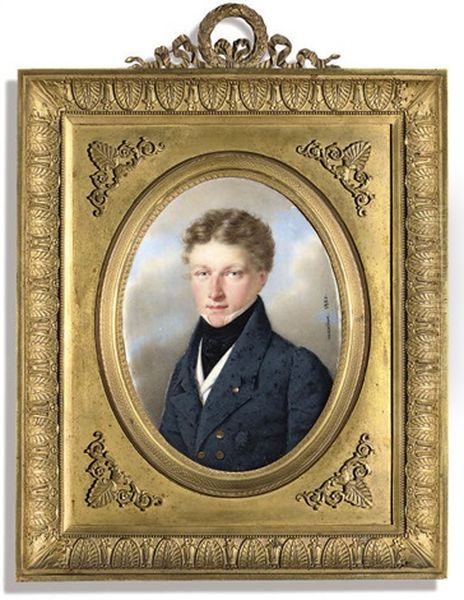 Robert Tubbs In Blue Coat, White Waistcoat And Black Cravat, Fair Curling Hair Oil Painting by Andre Leon (Mansion) Larue
