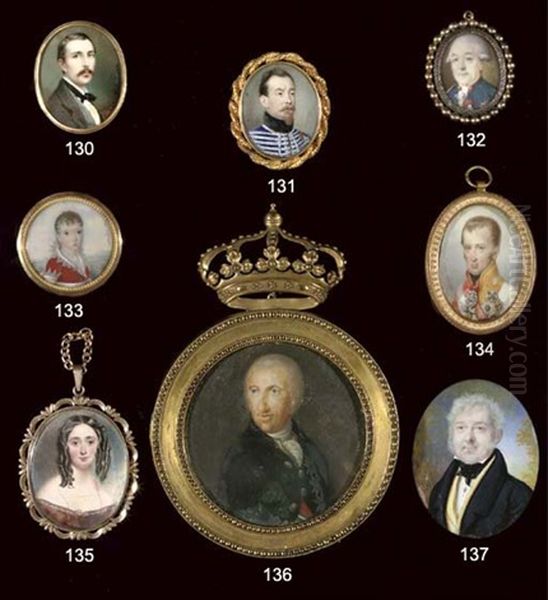 A Young Child In Scarlet Dress With Scalloped Collar And Cuffs, Landscape Background Oil Painting by Andre Leon (Mansion) Larue