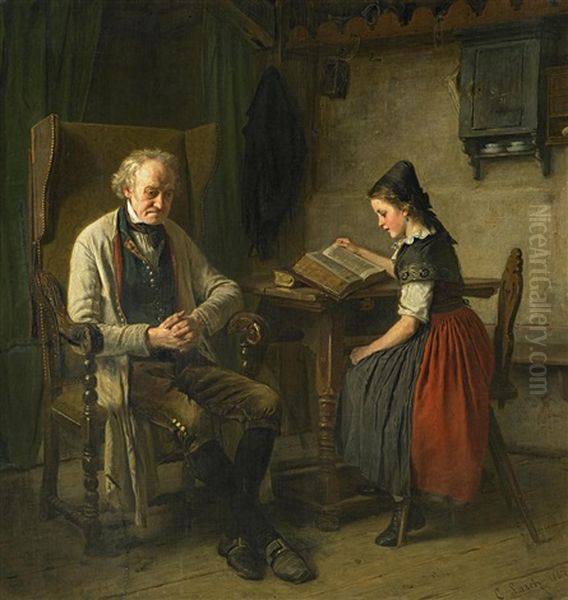 Die Lesestunde Oil Painting by Carl Johann Lasch