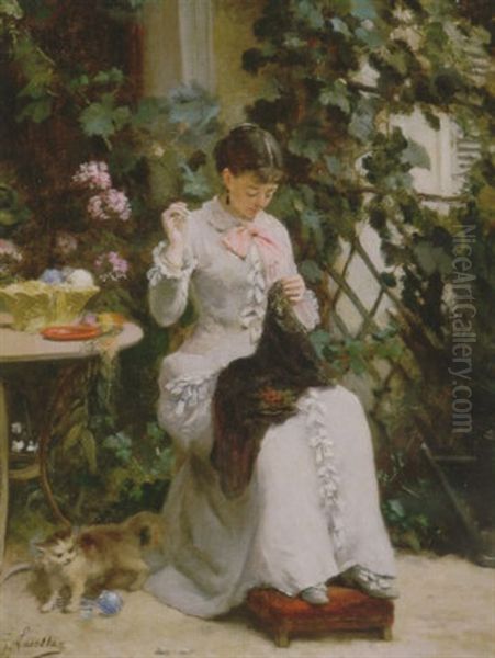 The Young Seamstress Oil Painting by Gustave Francois Lasellaz