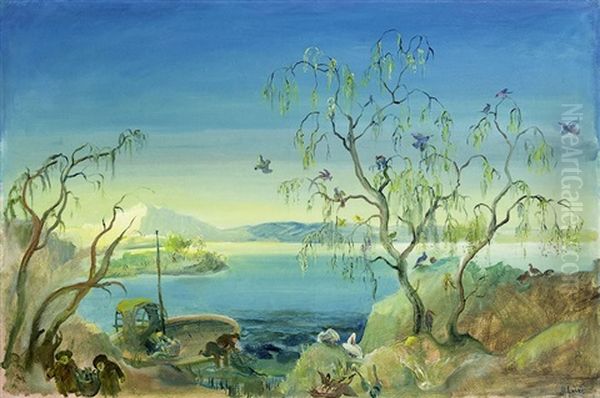 Stillleben Mit Topfpflanze Oil Painting by Oskar Laske