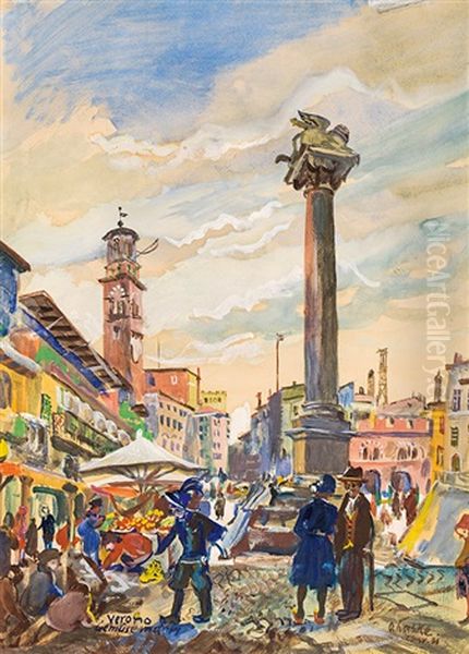 Vegetable Market In Verona Oil Painting by Oskar Laske