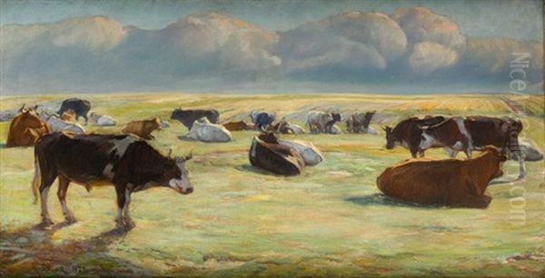 Krowy Na Lace Oil Painting by Kazimierz Lasocki