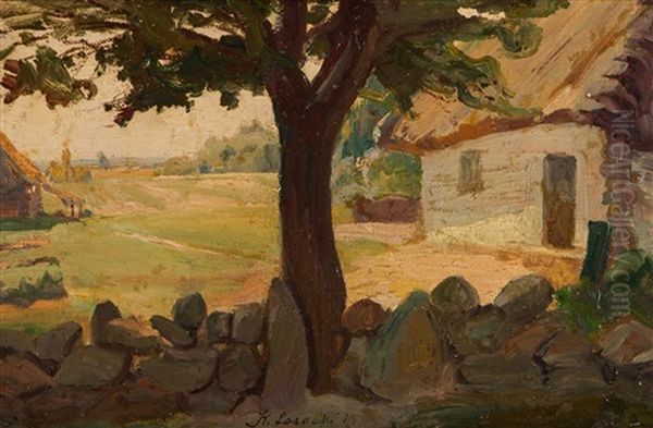 Drzewo Przed Chata Oil Painting by Kazimierz Lasocki