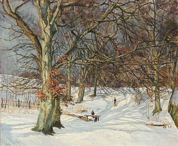 Landskab Med Sne. Taarbaek Oil Painting by Aksel Martin Lassen