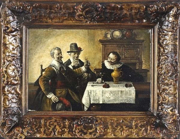 Interieur Mit Drei Herren Im Barockstil Beim Wurfelspiel Oil Painting by Hans August Lassen