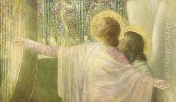 Harp Players Oil Painting by Edward August Bell