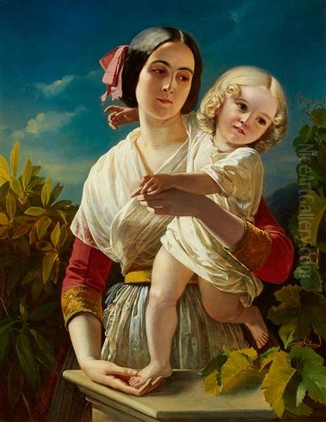Mother And Child Oil Painting by Richard L. Lauchert