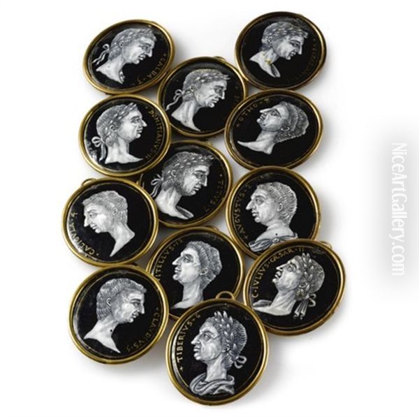 Plaques Depicting The Twelve Ceasars (set Of 12) Oil Painting by Jacques I Laudin