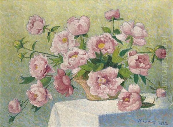 Pivoines Roses Oil Painting by Achille Lauge