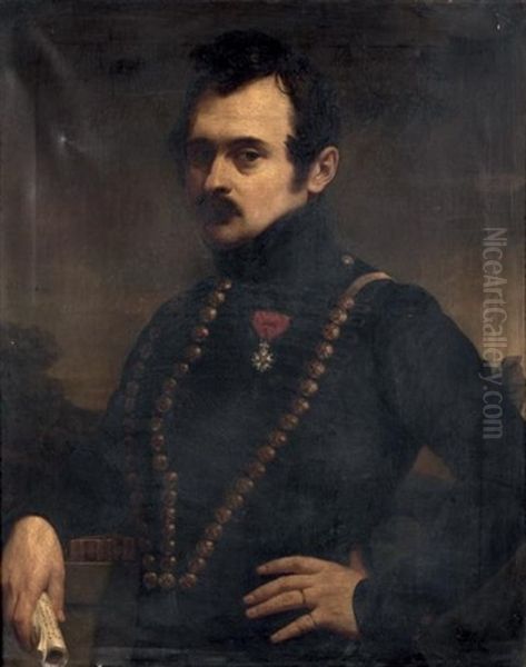 Portrait D'officier Tenant L'emile De Jean-jacques Rousseau Dans Sa Main Oil Painting by Jules Laure