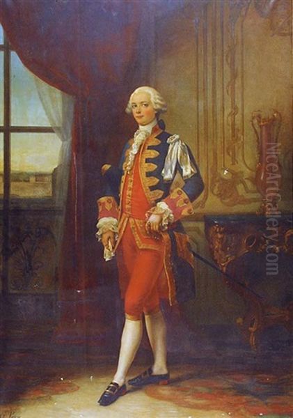 Portrait Du Comte De M... A L'interieur De Son Chateau Oil Painting by Jules Laure
