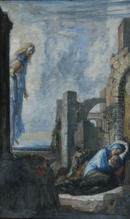 Repose On The Flight Into Egypt Oil Painting by Robert Anning Bell