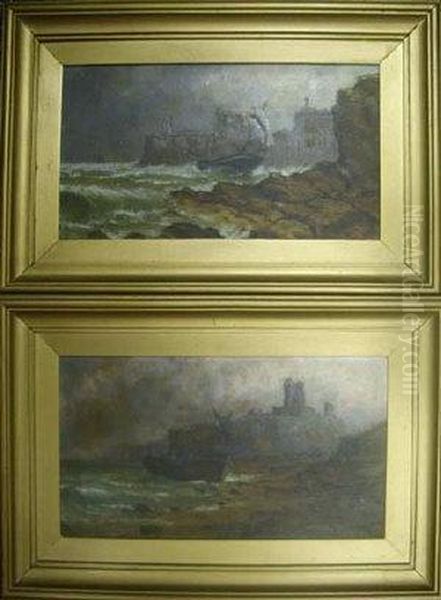 Shipwreck Near Tynemouth Castle And A Shipwreck Near DunstanburghCastle Oil Painting by Stuart Henry Bell