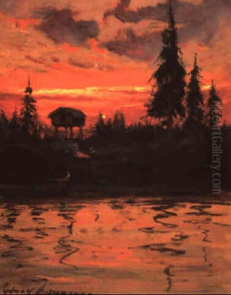 Sunset In Alaska Oil Painting by Sydney Mortimer Laurence