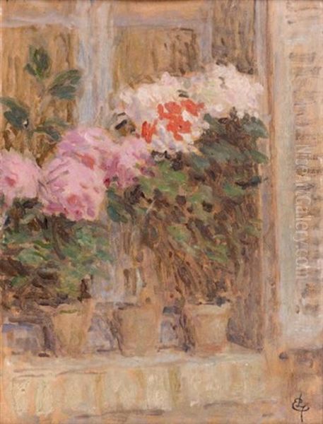 Fleurs A La Fenetre Oil Painting by Ernest Joseph Laurent