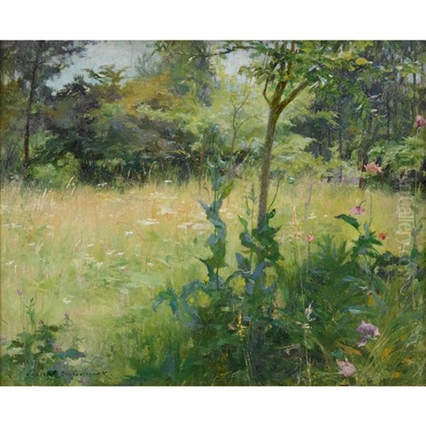 Blumenwiese An Der Waldlichtung Oil Painting by Henri Alphonse Laurent-Desrousseaux