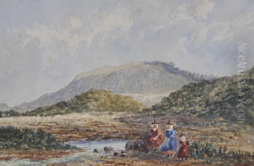 Welsh Women In ALandscape Oil Painting by William Charles Bell