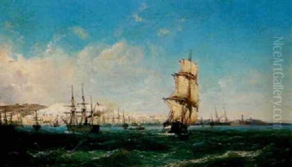Bateaux A L'approche D'alger Oil Painting by Lauvergne, Barthelemy