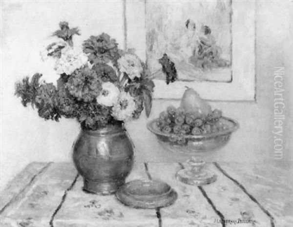 Zinnias Et Raisins Oil Painting by Jeanne Lauvernay-Petitjean