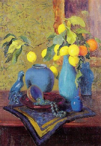 Branches De Citronniers Et D'orangers Dans Un Vase Oil Painting by Jeanne Lauvernay-Petitjean