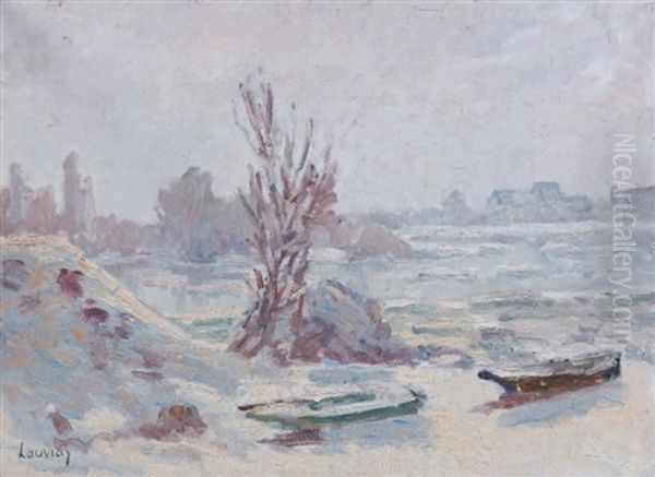 La Riviere Enneigee Oil Painting by Abel Louis Alphonse Lauvray