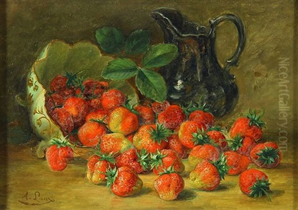 Still Lifes With Raspberries And Strawberries (2 Works) Oil Painting by August Laux