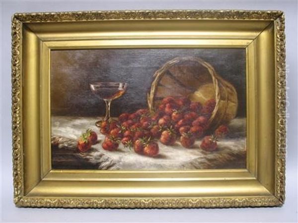Still Life With Wine Glass And Strawberries Oil Painting by August Laux