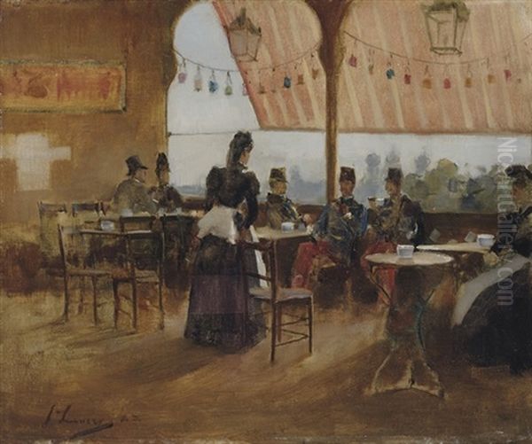 The Bishop's Castle Tea Room At The Glasgow International Exhibition Oil Painting by John Lavery