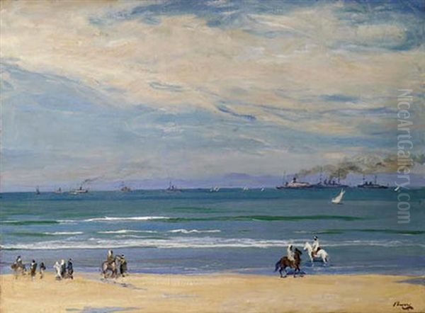 French Gunboats, Tangier Bay Oil Painting by John Lavery