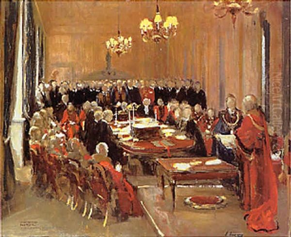 The Prince Of Wales Receiving From The Lord Mayor Letters Patent Granting Livery To The Company Of Master Mariners Oil Painting by John Lavery
