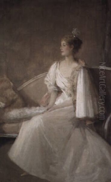 Portrait Of A Lady Seated On A Sofa Oil Painting by John Lavery
