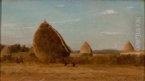 Feldlandschaft Mit Bauern Bei Der Heuernte Oil Painting by Eugene Antoine Samuel Lavieille