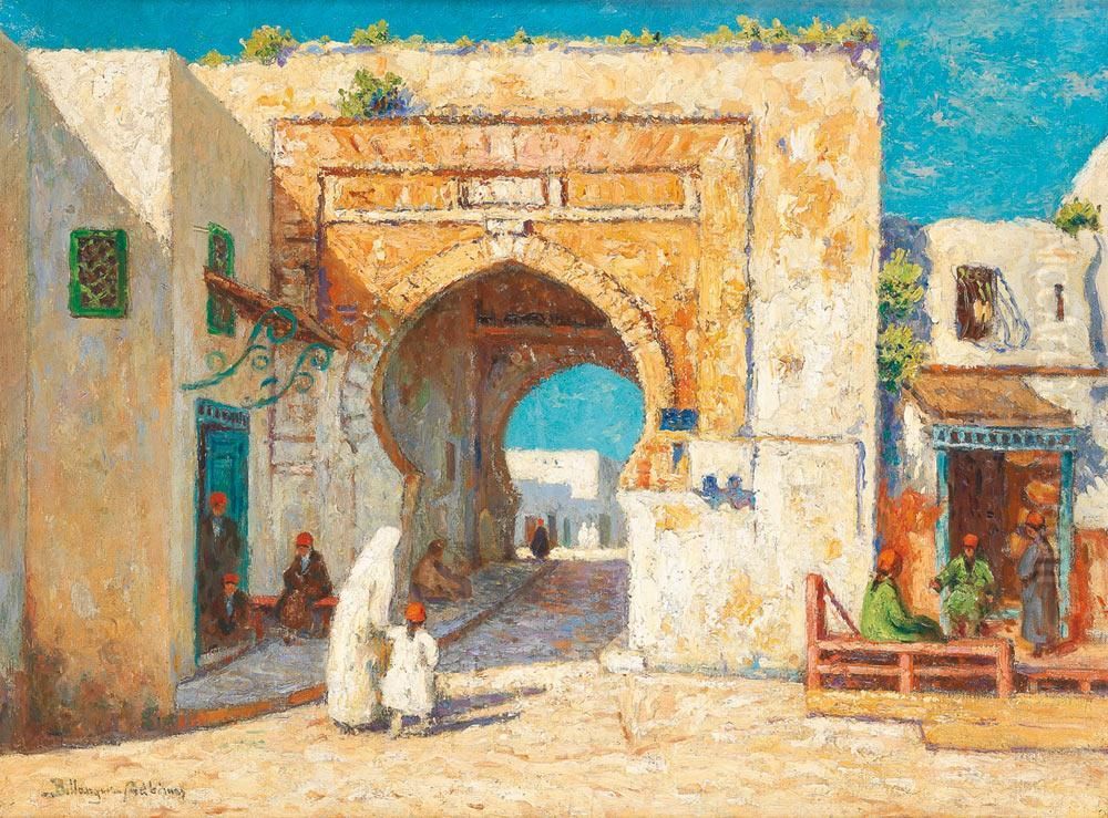 Promeneurs A L'entree D'une Ville. Oil Painting by Paul Bellanger-Adhemar