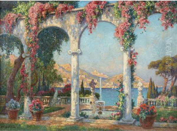 Bathing In A Sunlit Fountain Oil Painting by Paul Bellanger-Adhemar