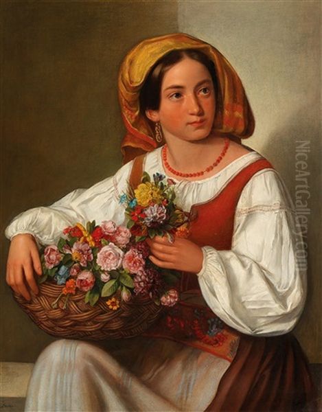 The Flower Girl Oil Painting by Joseph Lavos