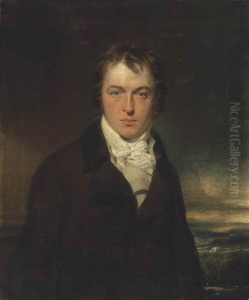 Portrait Of A Gentleman, Half-length, In A Dark Coat And Cream Waistcoat, In A Landscape Oil Painting by Thomas Lawrence