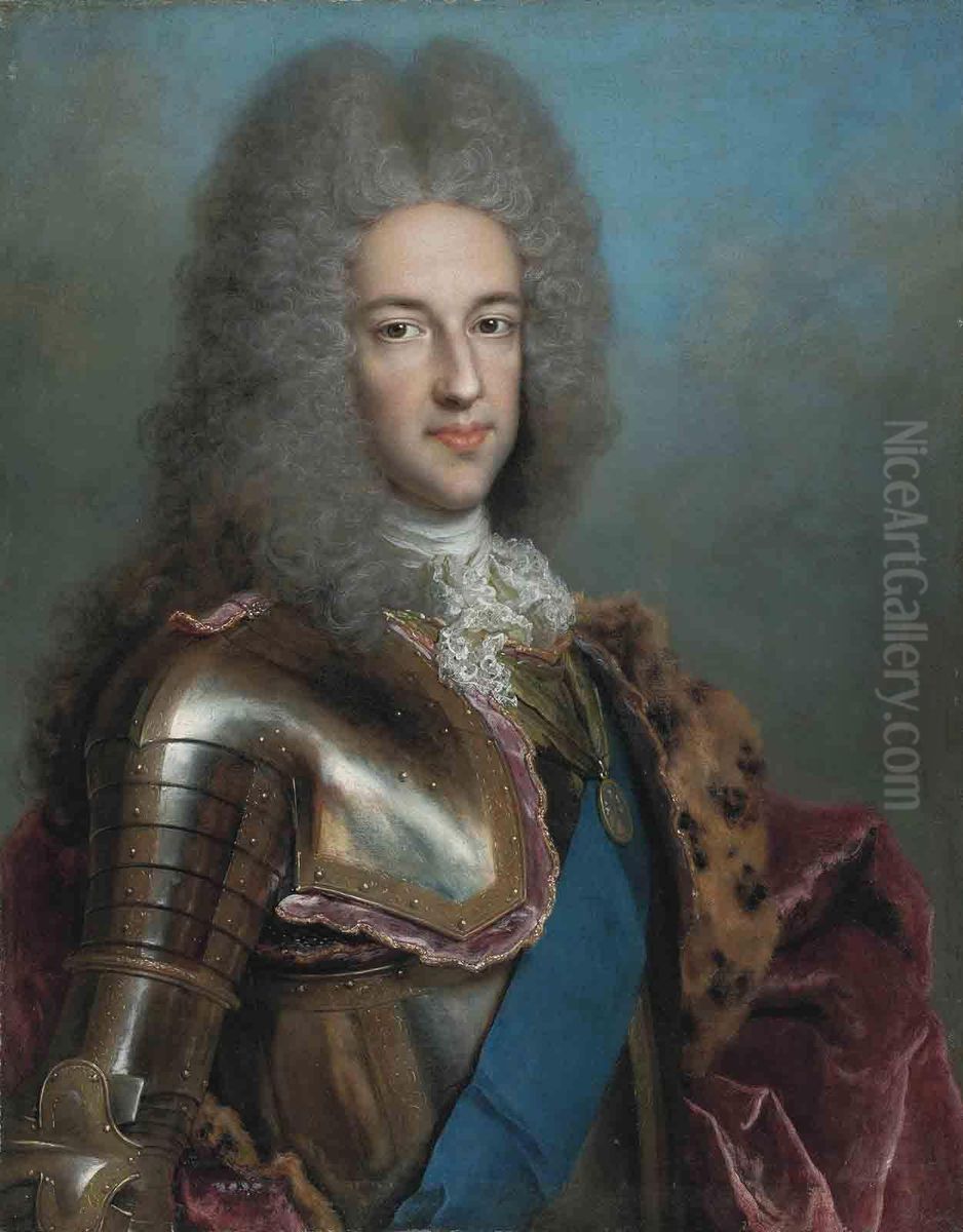 Portrait Of James Francis Edward Stuart, The Old Pretender, Half-length, In Armour, With The Sash Of The Order Ofthe Garter And The Medal Of The Order Of The Thistle Oil Painting by Alexis-Simon Belle